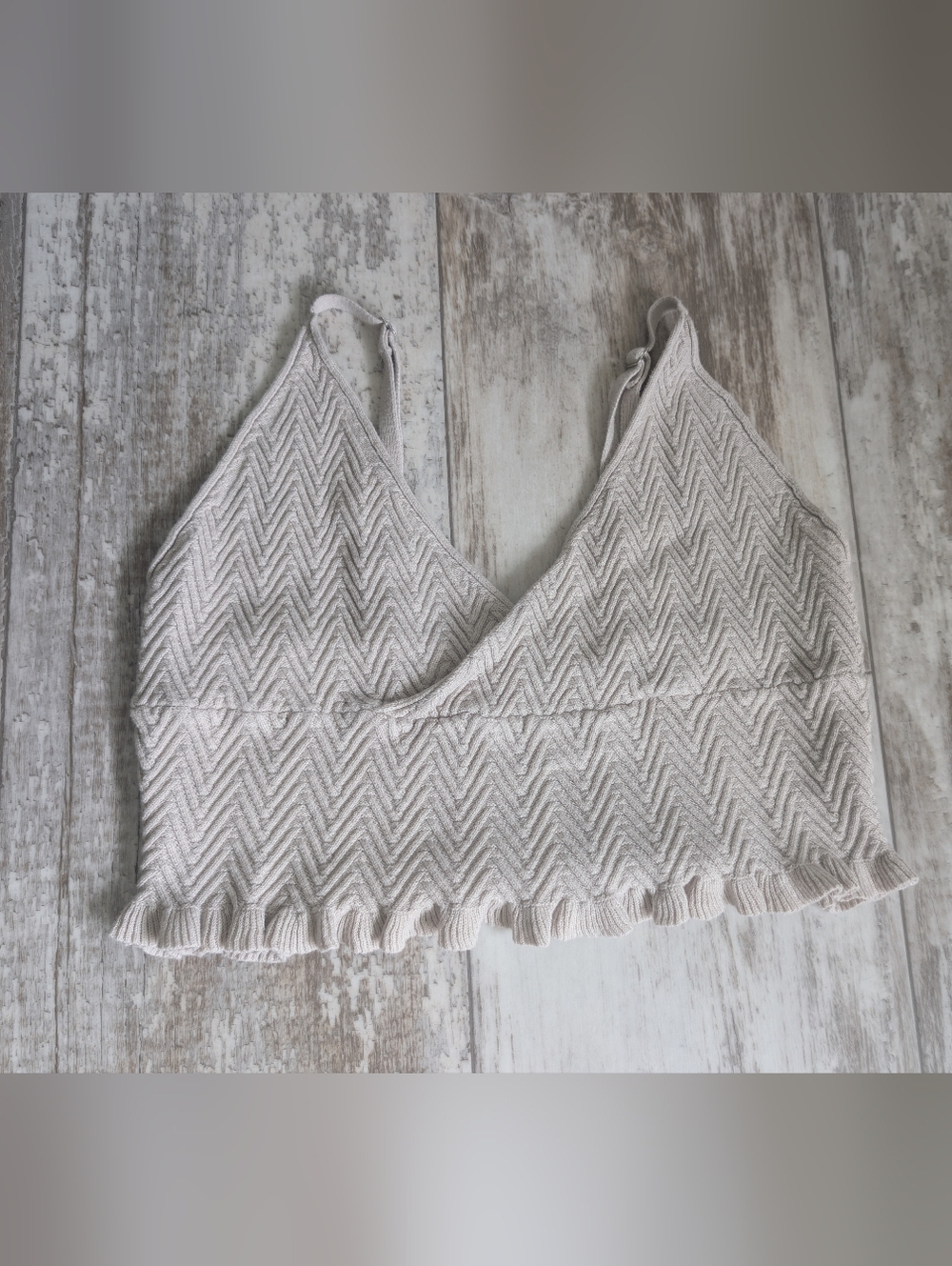 Free People Cream Knit Chevron Crop Top